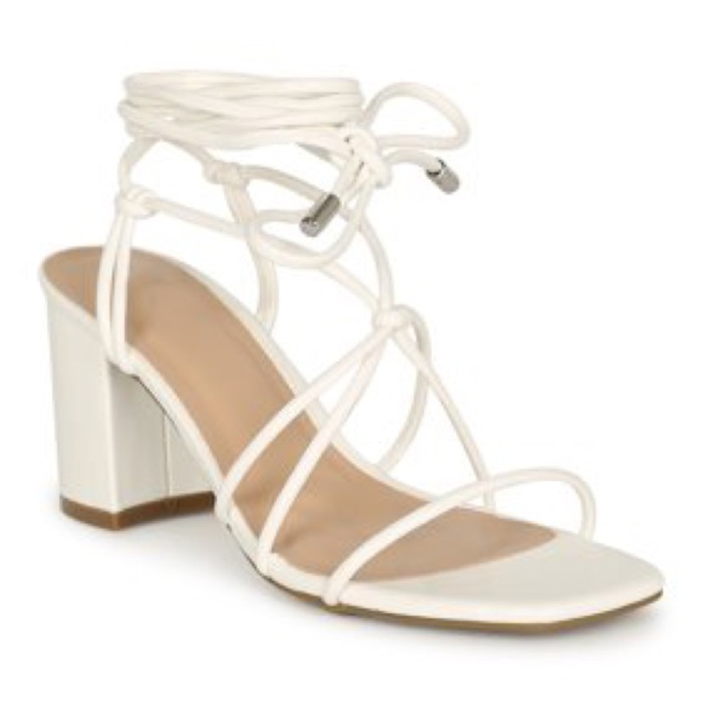 Worn once! White Gladiator Tie Block Heels Size 7